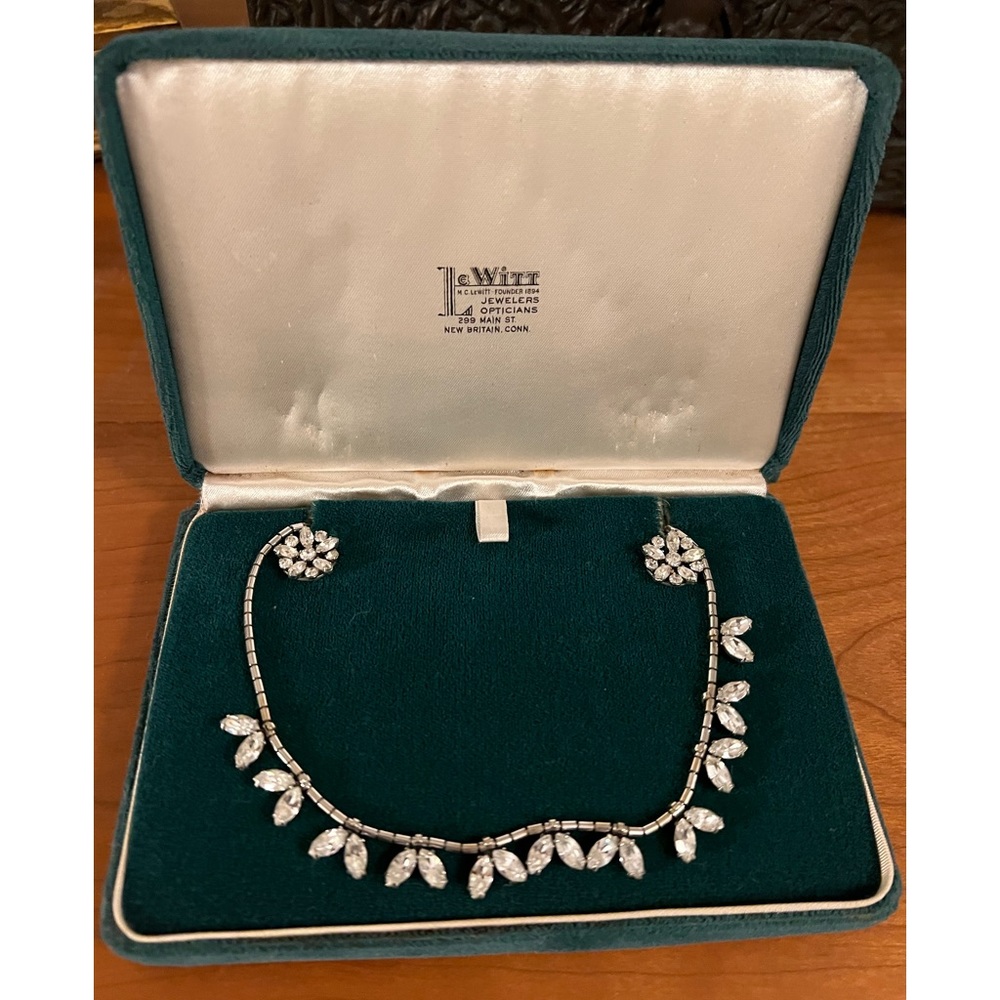Antique Krementz Silver Overlay with Rhinestones Necklace and Screw on Earrings